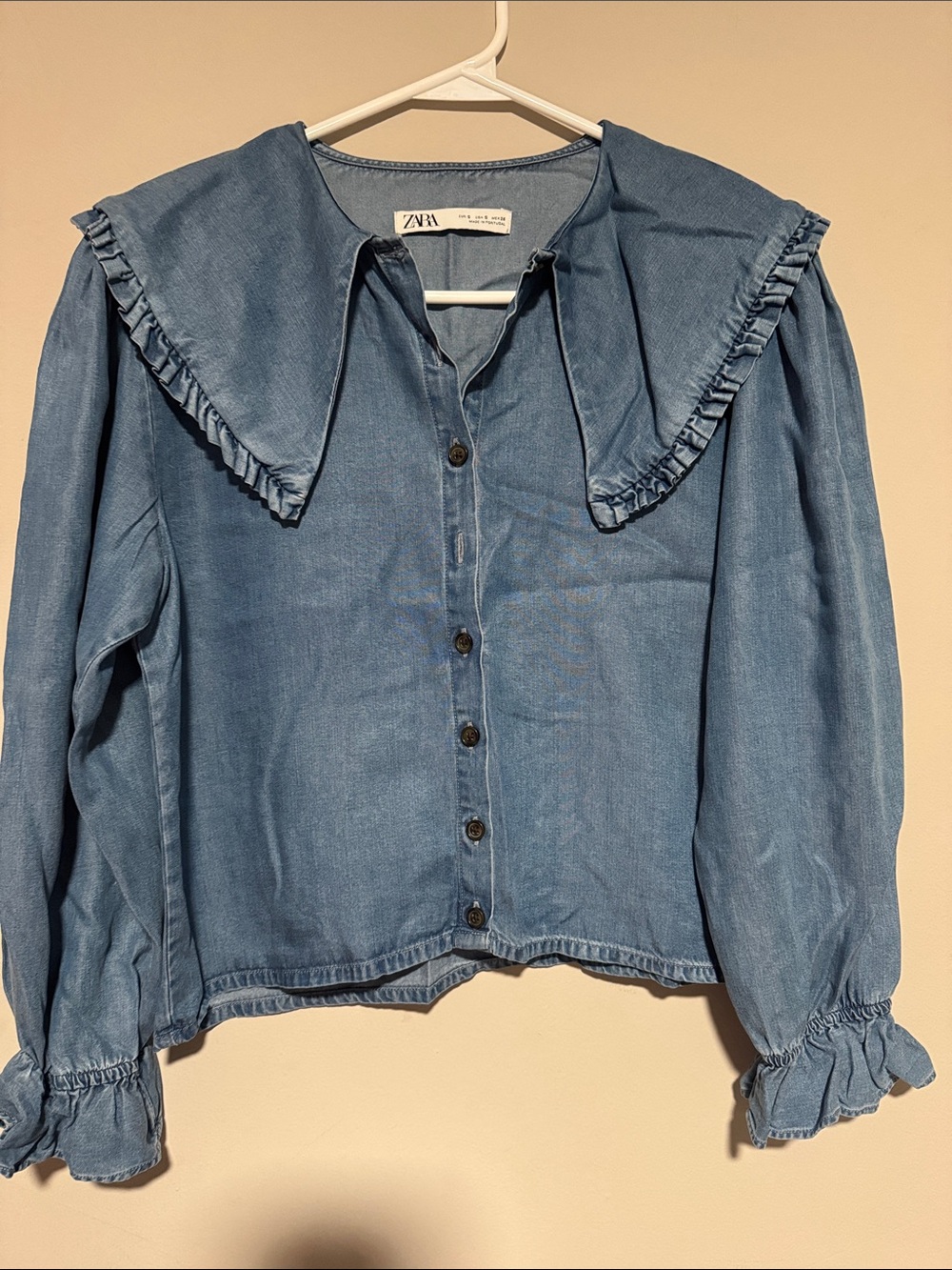 Zara Light Blue Ruffled Sailor-Collar Button Blouse